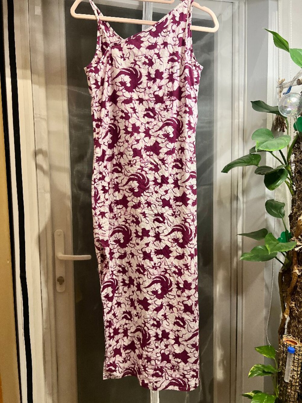 Philippine Crafts Dark Fuchsia Batik Abstract Asymmetric Strap Maxi Dress Size M